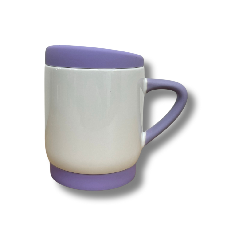 Caneca Branca com Alça e Tampa de Silicone 400ml