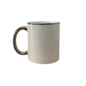 Caneca Ceramica  Branca  Alça/Borda Prata 325ml - 3623