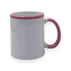 Caneca Cerâmica Branca com Alça e Borda Rosa 325ml - 3641