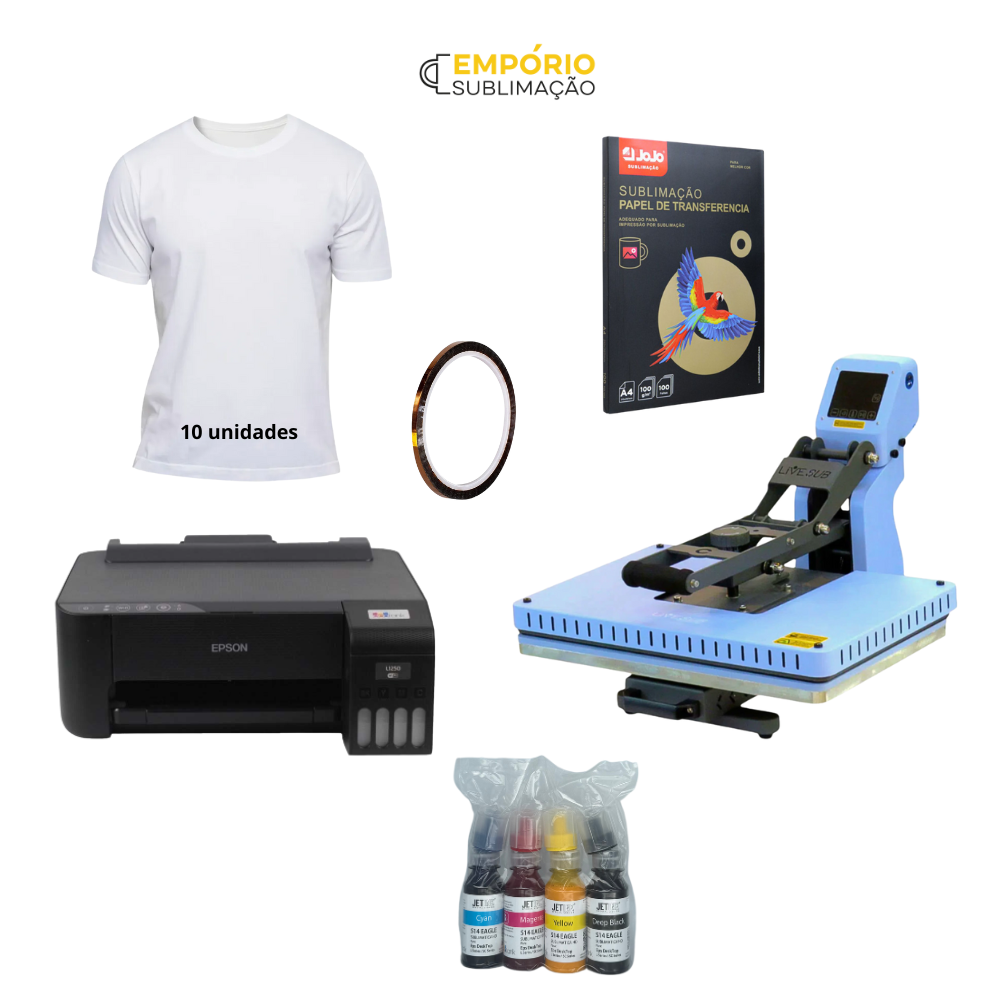 Kit Sublimação Iniciante Completo com Prensa Plana/Impressora