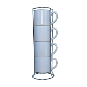 Torre 4 Xícaras Cerâmica C/Suporte Metal Prata London 200ml - 3908