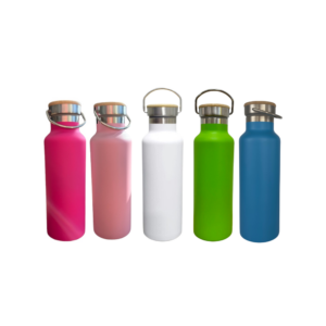 Squeeze/Garrafa Aço Inox Fosca 600ml com Tampa de Bambu