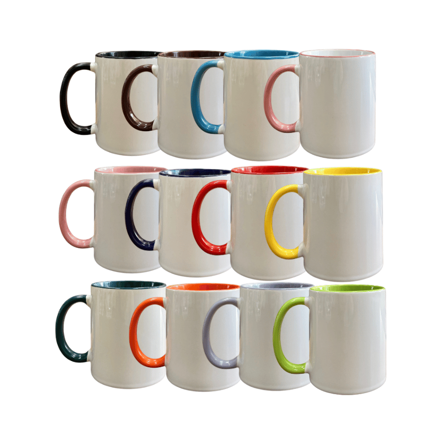 Caneca Cerâmica Branca com Interior e Alça Colorida 325ml