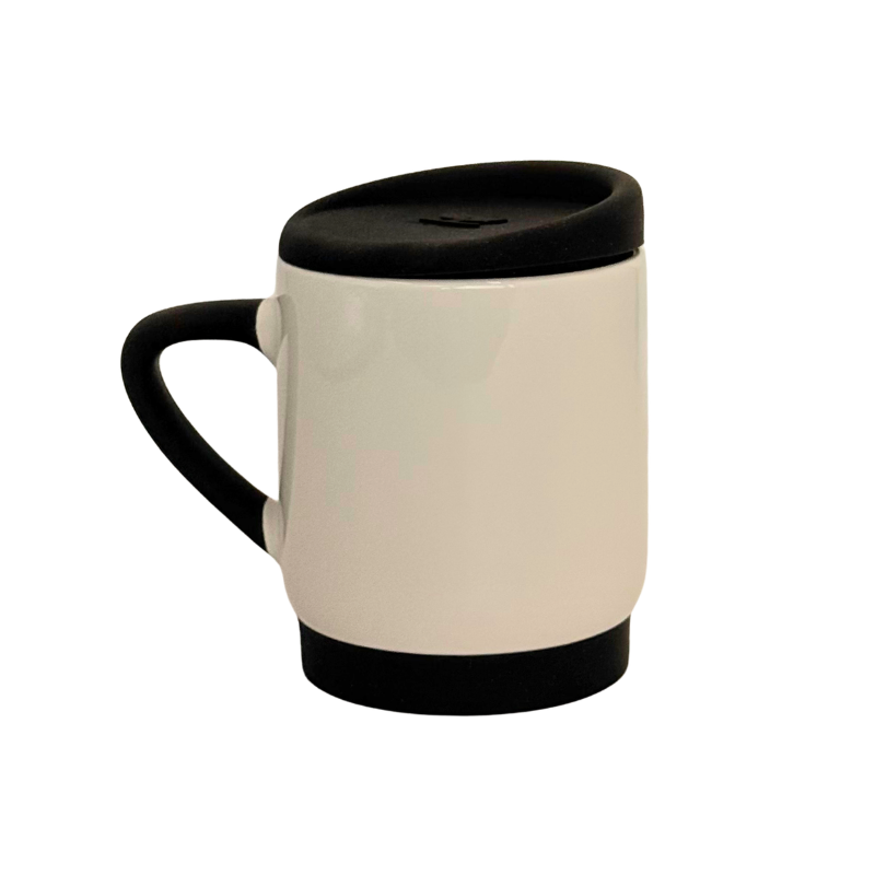 Caneca Branca com Alça e Tampa de Silicone 400ml PRETO - 5191