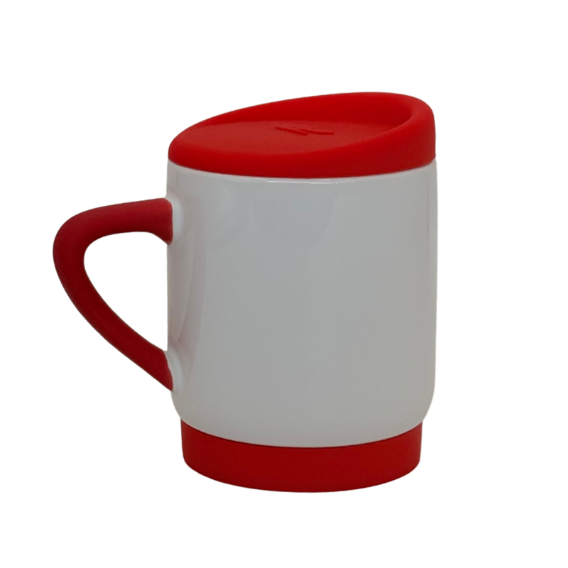 Caneca Branca com Alça e Tampa de Silicone 400ml VERMELHO - 5192
