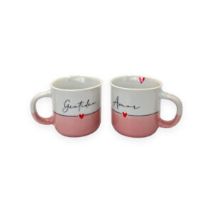 Caneca Agata Bicolor  Branca Porcelana Decorada Gratidão e Amor 200ml