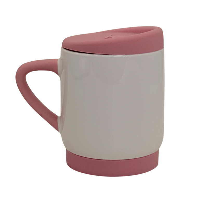 Caneca Branca com Alça e Tampa de Silicone 400ml ROSA - 5193