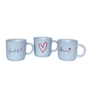 Caneca Agata Branca Decorada Fé/ Amor/ Felicidade/ Gratidão/ Love 200ml