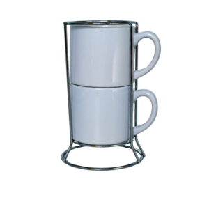 Torre 2 Xícaras Cerâmica C/Suporte Metal Prata London 200ml - 3909