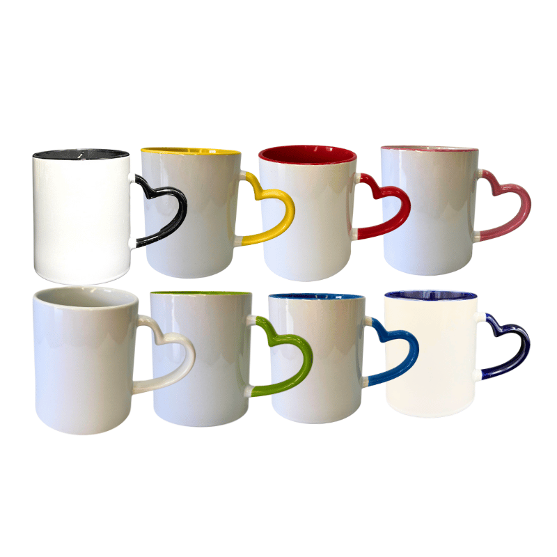 Caneca Cerâmica com Alça formato Coração e Interior Colorido 325ml