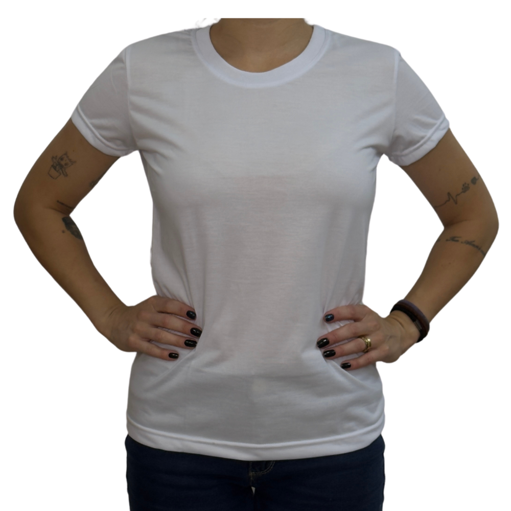 Baby Look de Poliéster Manga Curta Branco 150g