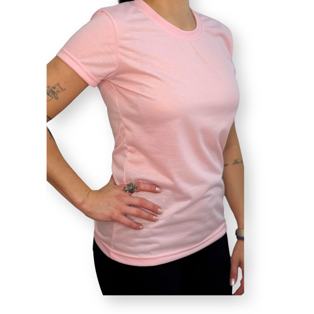 Baby Look de Poliéster Manga Curta Rosa Bebe 150g