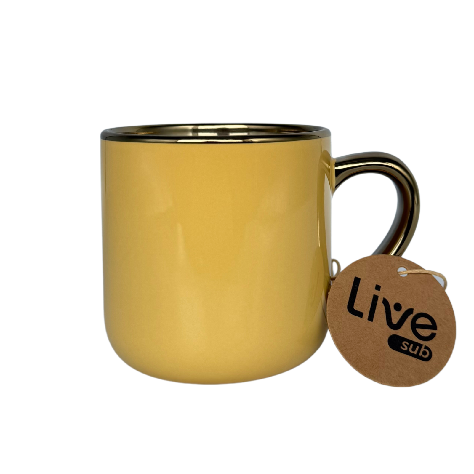 Caneca Cerâmica Imperial C/Alça e Borda Ouro 400ml Amarela Creme - 2880