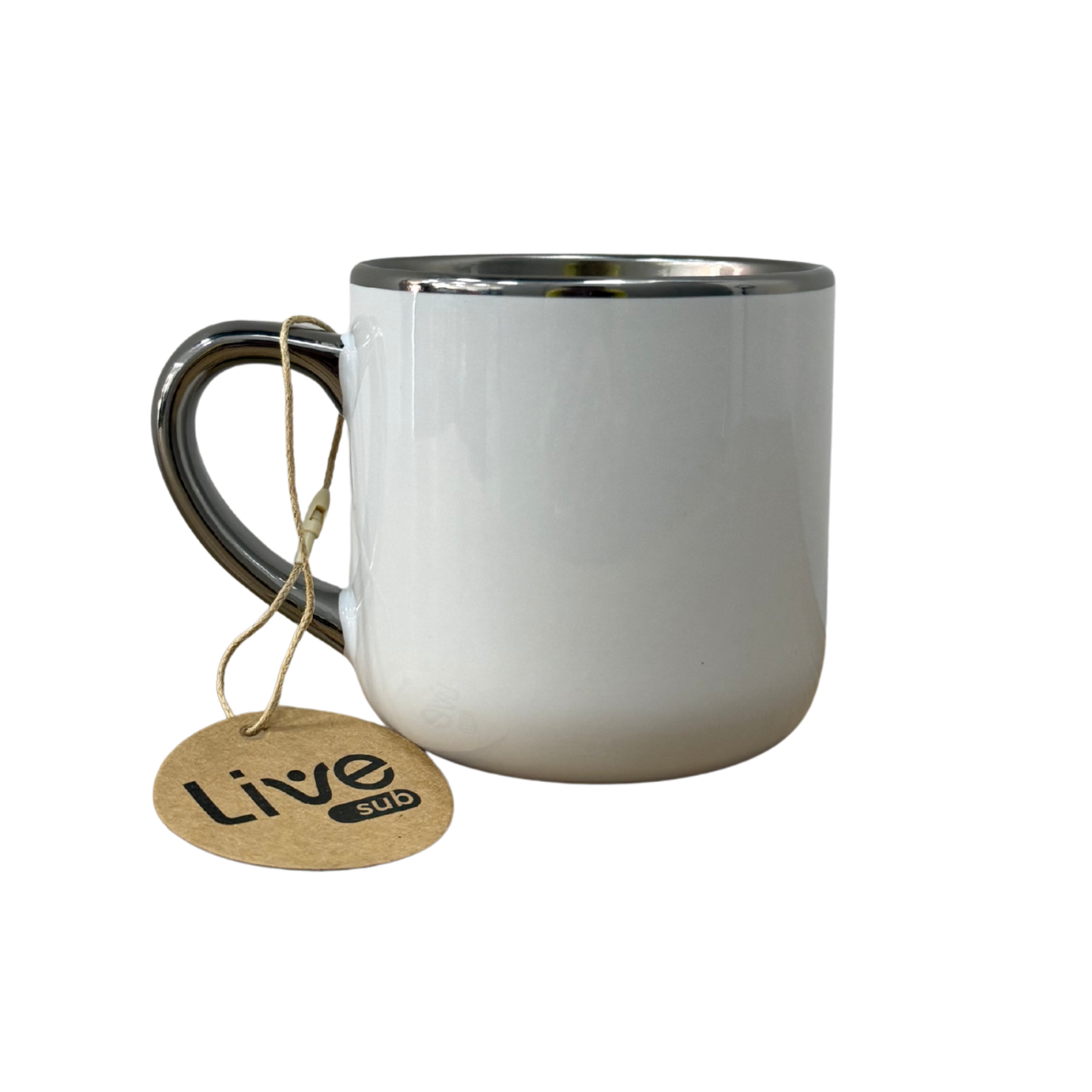 Caneca Ceramica Branca Imperial Alça e Borda Prata 400ml - 2883