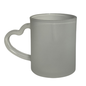 CANECA DE VIDRO JATEADO ALÇA DE CORAÇÃO 330ml