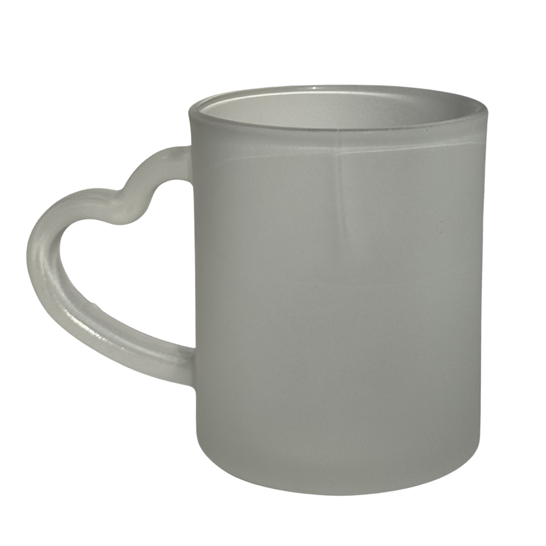 CANECA DE VIDRO JATEADO ALÇA DE CORAÇÃO 330ml