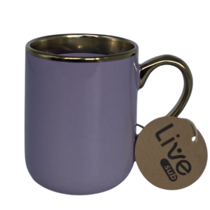 Caneca Cerâmica Imperial Lilás C/ Alça e Borda Dourada 325ml - 3137