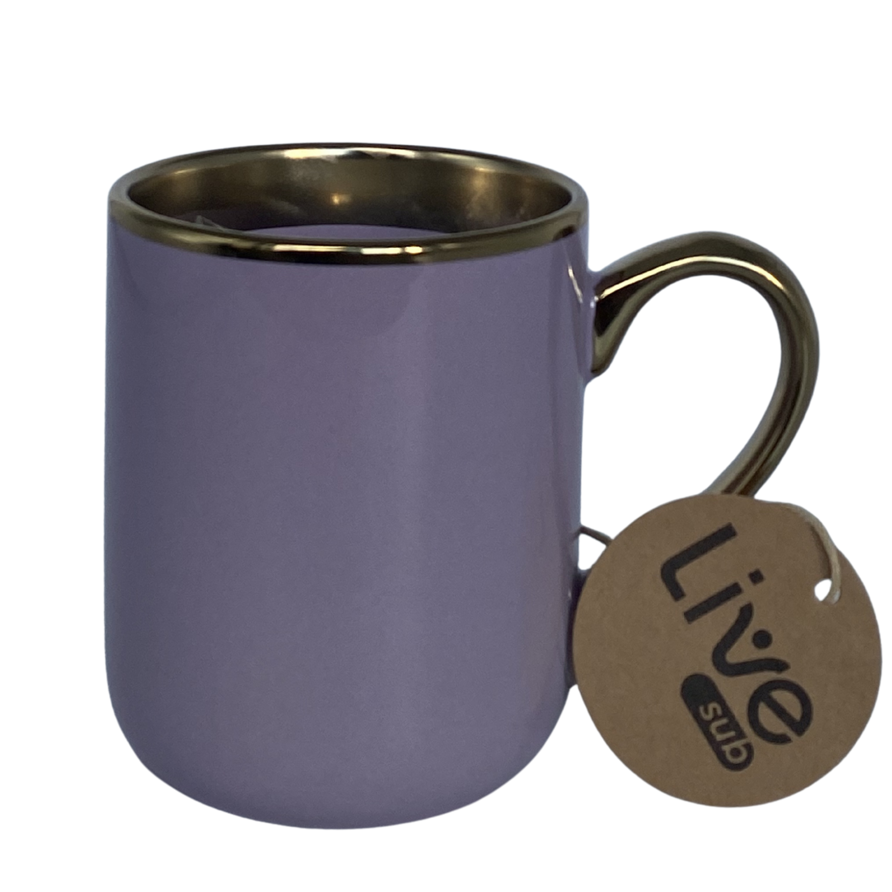 Caneca Cerâmica Imperial Lilás C/ Alça e Borda Dourada 325ml - 3137