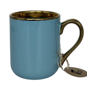 Caneca Cerâmica Imperial AZUL c/ Alça e Borda Dourada 325ml