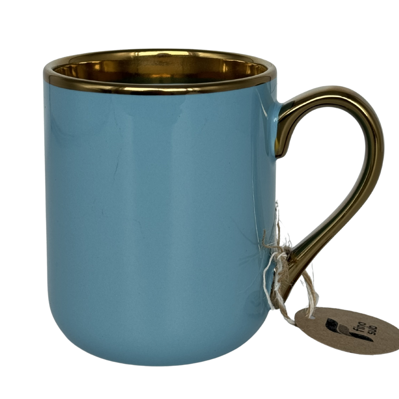 Caneca Cerâmica Imperial AZUL c/ Alça e Borda Dourada 325ml