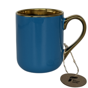 Caneca Cerâmica Imperial AZUL ESCURO c/ Alça e Borda Dourada 325ml