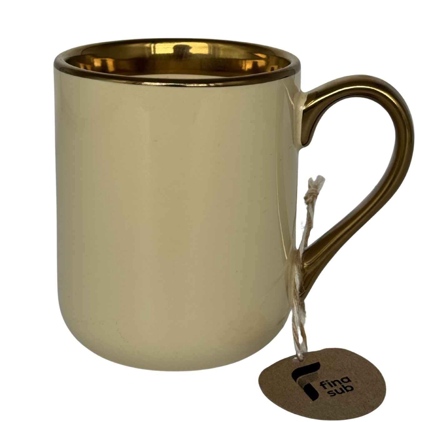 Caneca Cerâmica Imperial AMARELO c/ Alça e Borda Dourada 325ml