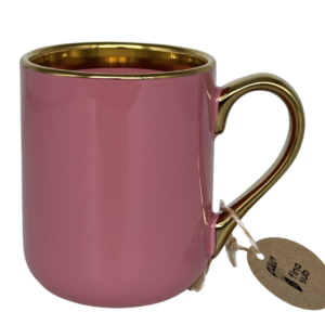Caneca Cerâmica Imperial ROSA C/ Alça e Borda Dourada 325ml