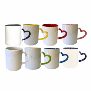Caneca Cerâmica com Alça formato Coração e Interior Colorido 325ml