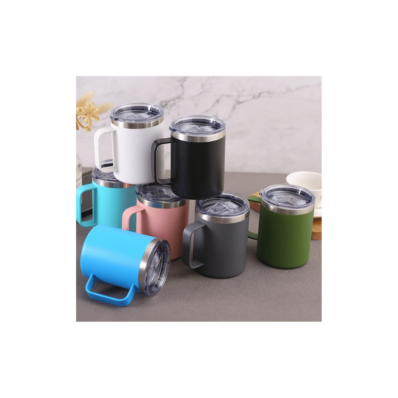 Caneca Xicara Termica Camada Dupla Em Aco Inox Com Tampa 350ML - Imagem 2