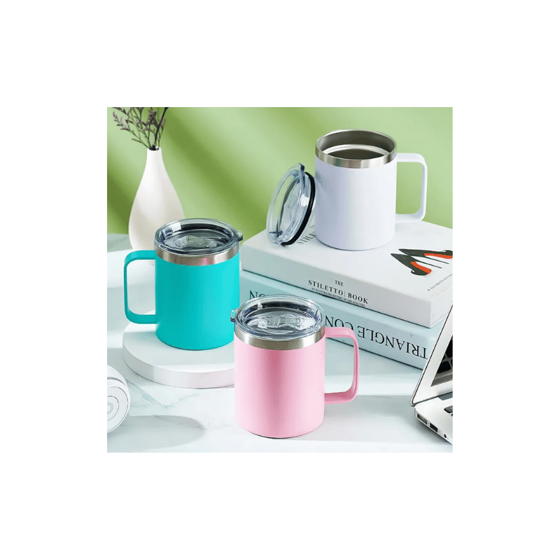 Caneca Xicara Termica Camada Dupla Em Aco Inox Com Tampa 350ML - Imagem 4